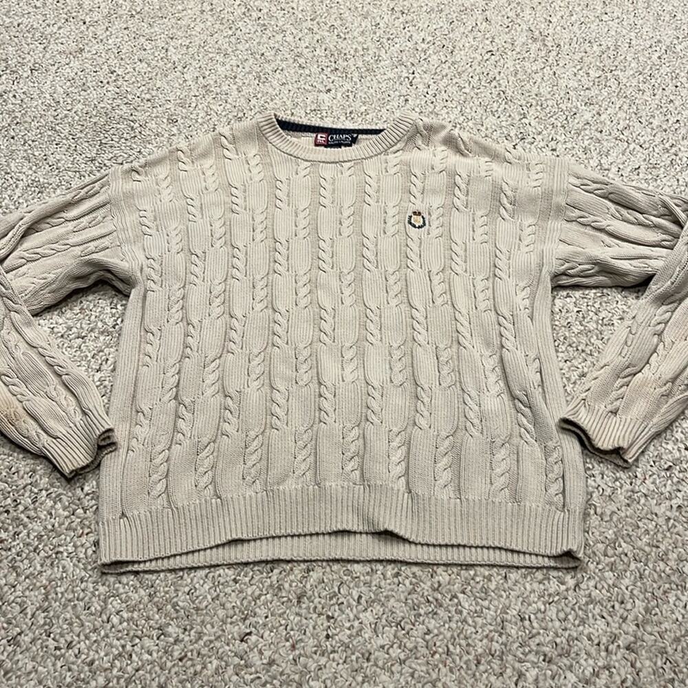 Chaps Ralph Lauren Vintage Cable Knit Crew Neck Sweater XL Cotton Quiet Luxury